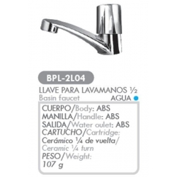 LLAVE P/LAVAMANOS 1/2 ABS MANILLA T/LUNA1/4 VUELTA