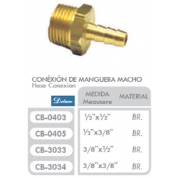 Conexion Manguera Macho 1/2 NPT X 3/8 Pulgada Espiga (Bronce) Ferreteria